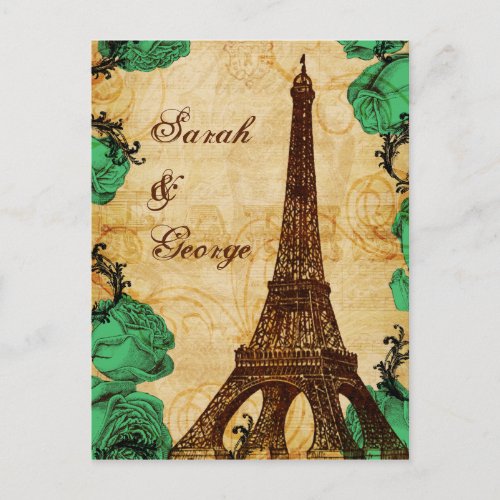 emerald green eiffel tower Paris wedding rsvp Invitation Postcard