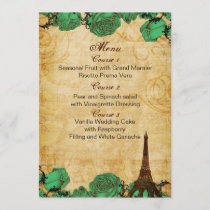 emerald green eiffeltower Paris wedding menu cards