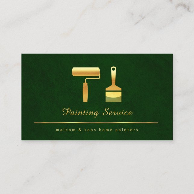Emerald Green Elegance Gold Brushes Business Card (Front)