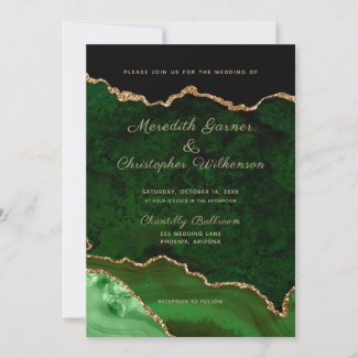 Emerald Gold Glitter geode marble Wedding Invitation