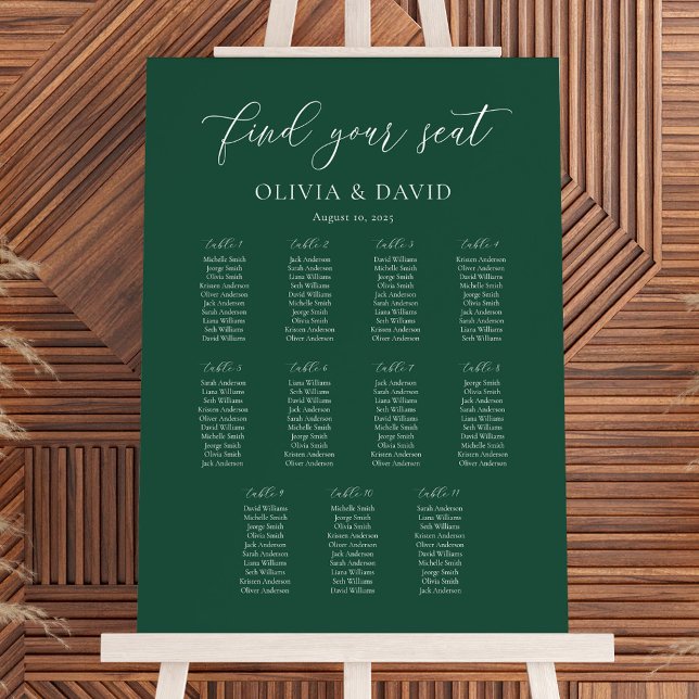 Emerald Green Elegant 11 table Seating Chart Foam Board (Creator Uploaded)