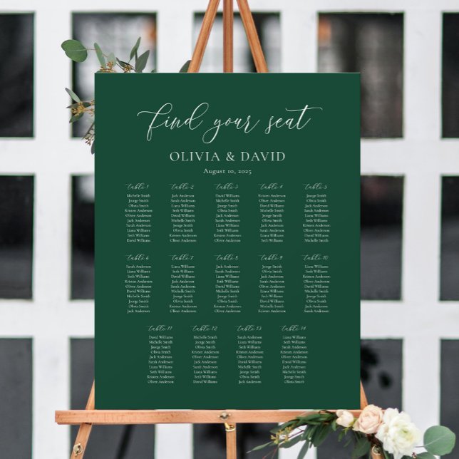 Emerald Green Elegant 14 table Seating Chart Foam Board (Creator Uploaded)