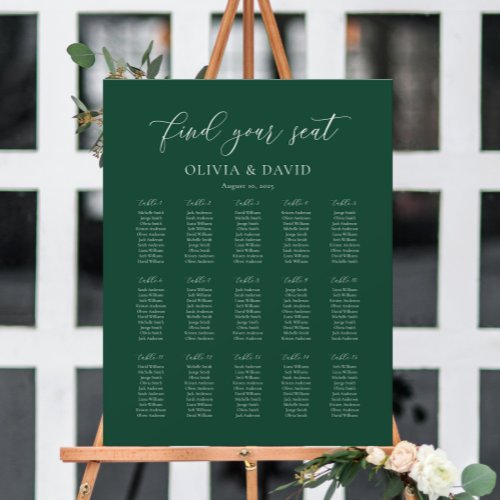 Emerald Green Elegant 15 table Seating Chart