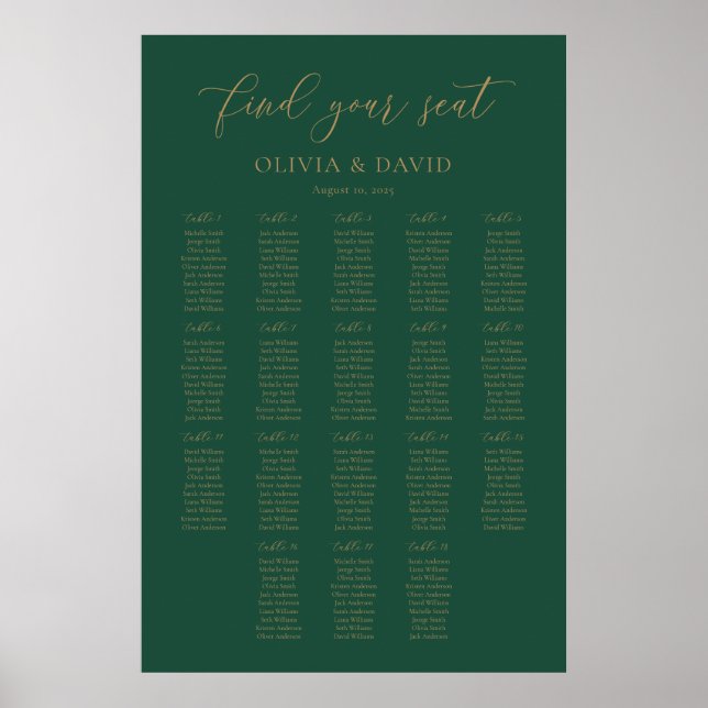 Emerald Green Elegant 18 tables Seating Chart (Front)