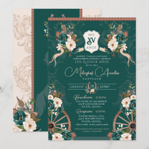 Emerald Green Elegant Baroque Charro Quinceanera Invitation