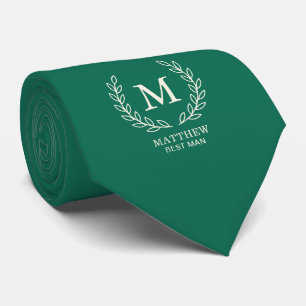 Emerald Green Elegant Best Man Monogram Wedding Neck Tie