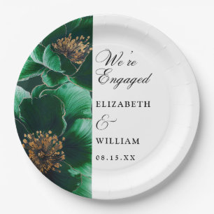 Emerald Green Elegant Chic Floral Engagement Party Paper Plates