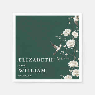 Emerald Green Elegant Chinoiserie Floral Wedding Napkins