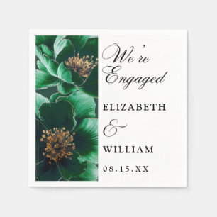 Emerald Green Elegant Floral Engagement Party Napkins