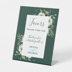 Emerald Green Elegant Floral Wedding Favors Pedestal Sign