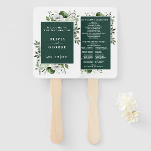 Emerald Green Elegant Floral Wedding Program Hand Fan