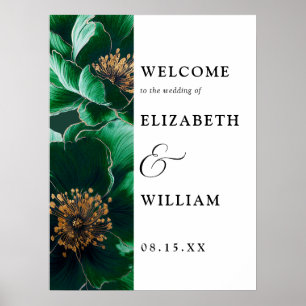 Emerald Green Elegant Floral Wedding Welcome Sign
