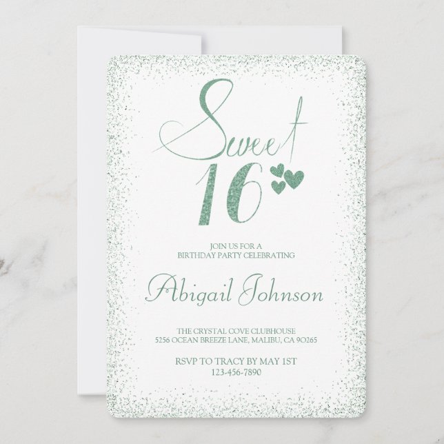 Emerald Green Elegant Girls Sweet 16 Birthday  Invitation (Front)