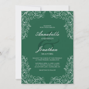 Emerald Green elegant lace wedding invitation