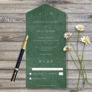 Emerald Green Elegant Minimal Modern No Dinner All In One Invitation