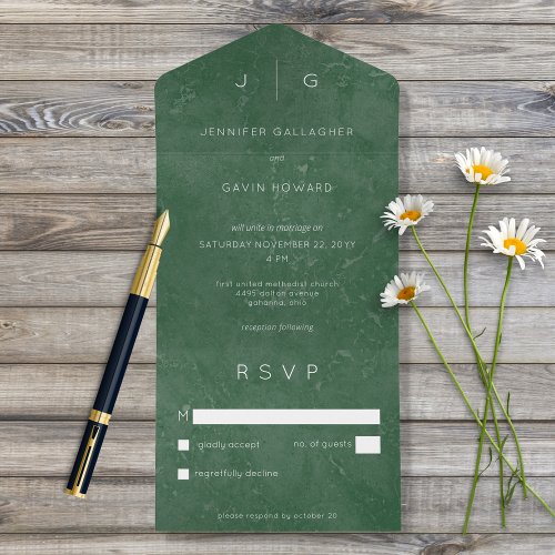 Emerald Green Elegant Minimal Modern No Dinner All In One Invitation