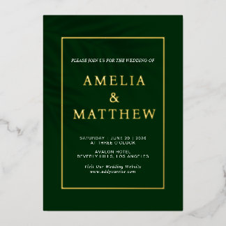 Emerald Green Elegant Minimalist Modern Wedding Foil Invitation