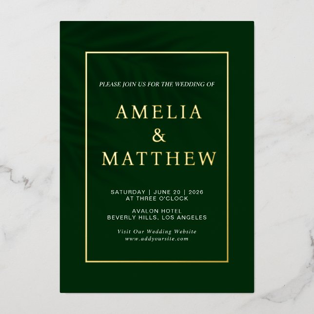 Emerald Green Elegant Minimalist Modern Wedding Foil Invitation (Front)