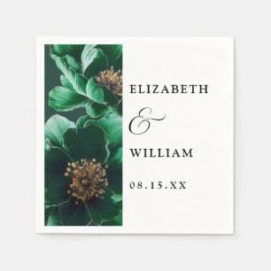 Emerald Green Elegant Modern Floral Wedding Napkins