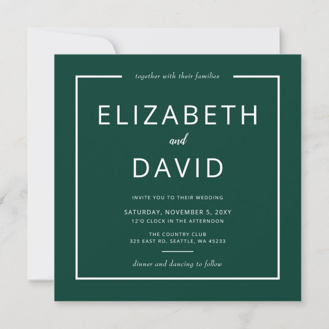 Emerald Green Elegant Modern Minimalist Wedding Invitation (Front)