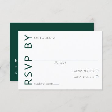 Emerald Green Elegant Modern Minimalist Wedding RSVP Card