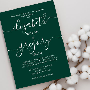 Emerald Green Elegant Modern Wedding Invitation by blessedwedding at Zazzle