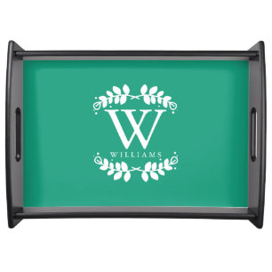 Emerald Green Elegant Monogram Serving Tray