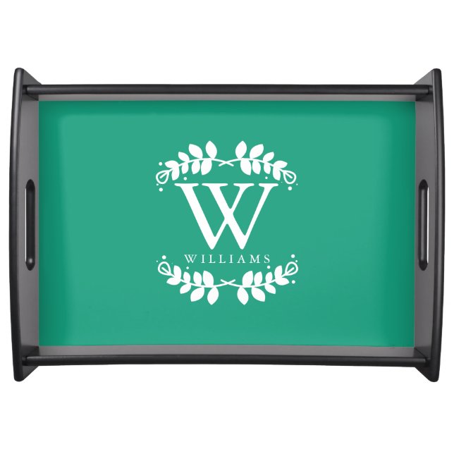 Emerald Green Elegant Monogram Serving Tray (Front)