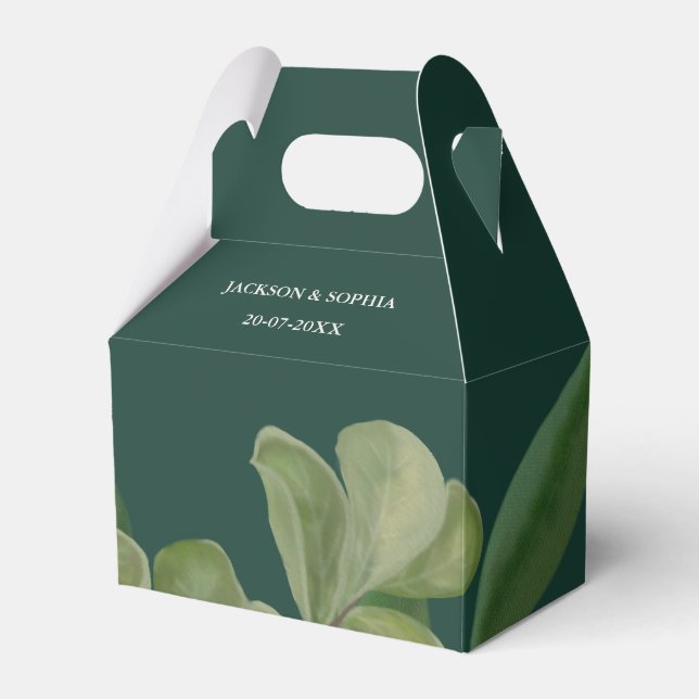 Emerald green Elegant rustic greenery leaves lush Favor Boxes (Front Side)
