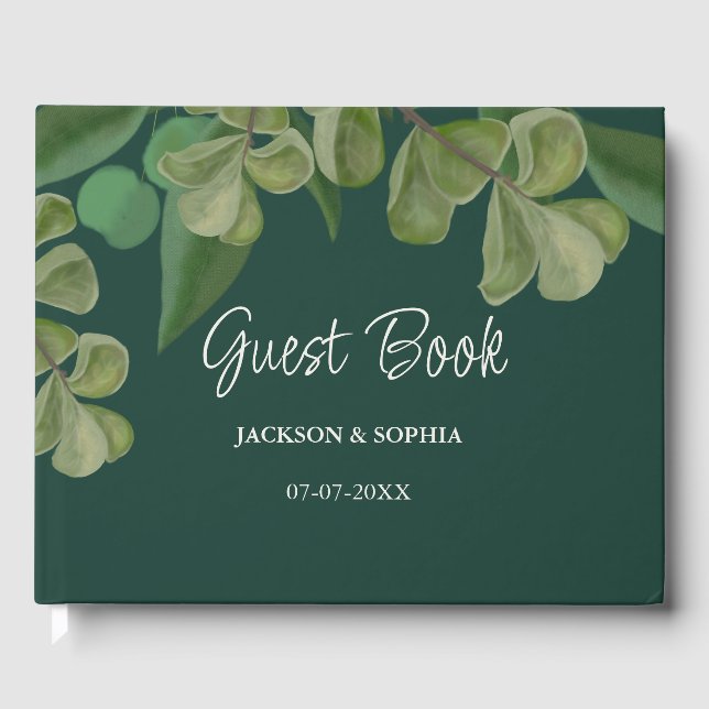 Emerald green Elegant rustic greenery leaves lush Guest Book (Front)