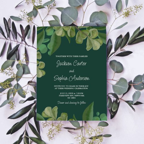 Emerald green Elegant rustic greenery leaves lush Invitation