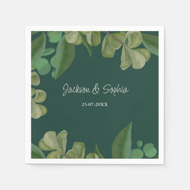 Emerald green Elegant rustic greenery leaves lush Napkins (Front)