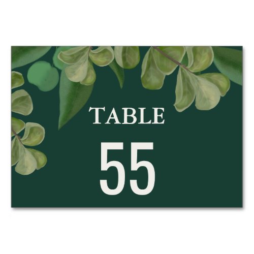 Emerald green Elegant rustic greenery leaves lush Table Number
