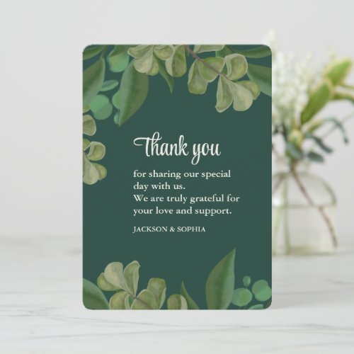 Emerald green Elegant rustic greenery leaves lush Thank You Card