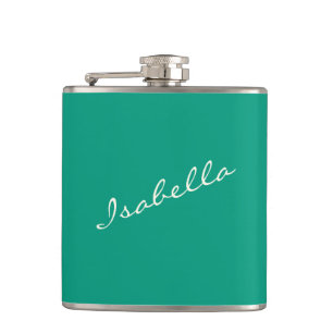 Emerald Green Elegant Script Name Wedding Party Flask