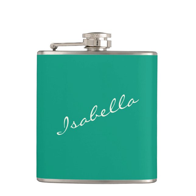 Emerald Green Elegant Script Name Wedding Party  Flask (Front)