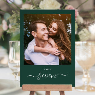 Emerald Green Elegant Script Photo Table Number