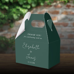 Emerald Green Elegant Script Wedding Thank You Favor Boxes