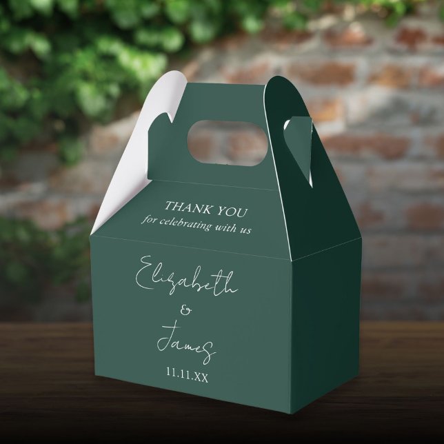 Emerald Green Elegant Script Wedding Thank You Favor Boxes (Emerald Green Elegant Script Wedding Thank You Favor Boxes)