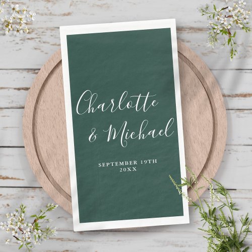Emerald Green Elegant Signature Script Wedding Paper Guest Towels