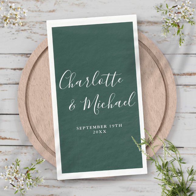 Emerald Green Elegant Signature Script Wedding Paper Guest Towels (Emerald Green Elegant Signature Script Wedding Paper Guest Towels)