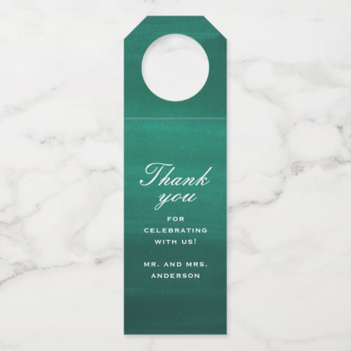 Emerald green elegant simple wedding thank you bottle hanger tag