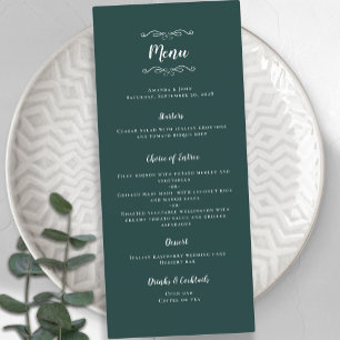 Emerald Green Elegant Wedding Guest Dinner  Menu