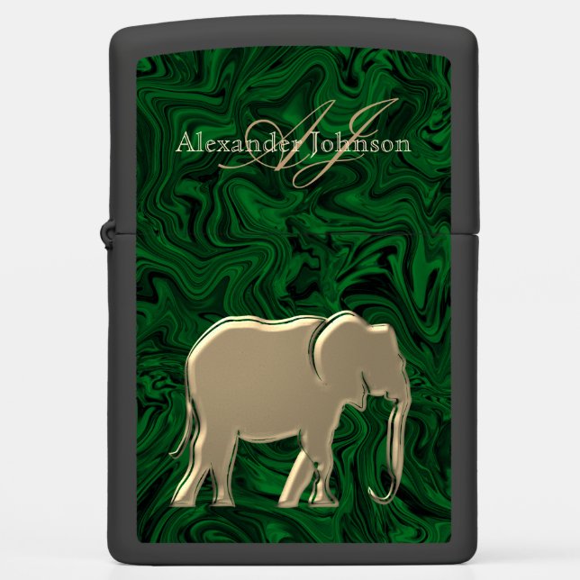 Emerald Green Elephant Monogram Zippo Lighter (Front)