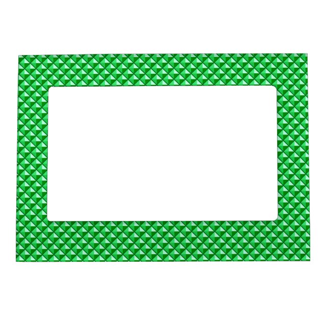 Emerald green, enamel look, studded grid magnetic photo frame (Front)