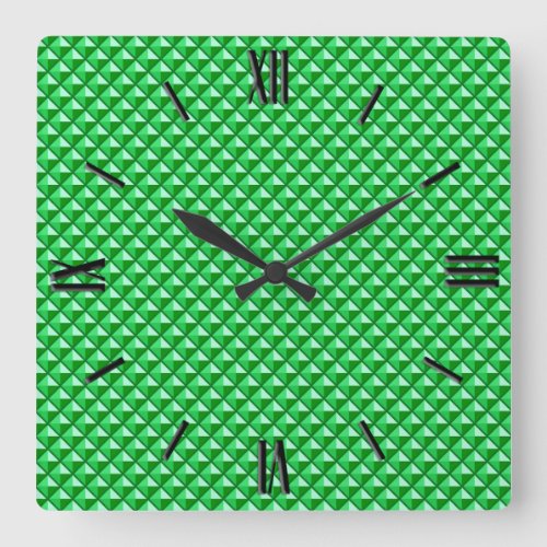 Emerald green enamel look studded grid square wall clock
