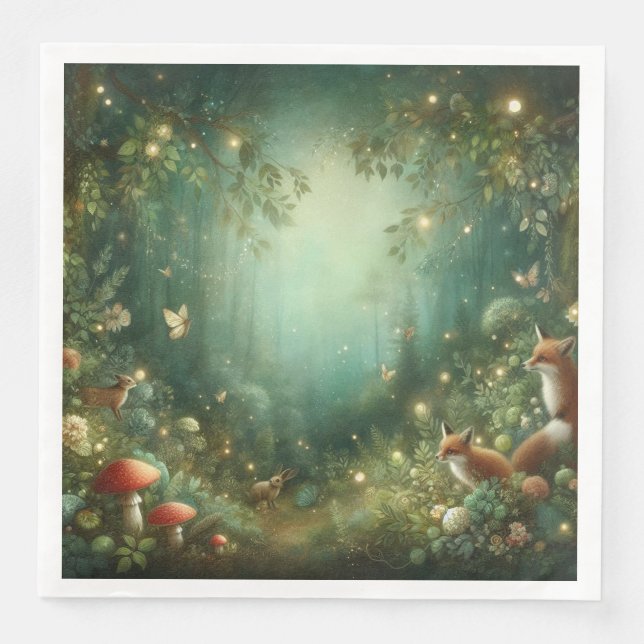 Emerald Green Enchanted Forest  Paper Dinner Napkins (Front)