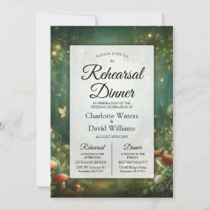 Emerald Green Enchanted Forest Rehearsal Dinner Invitation