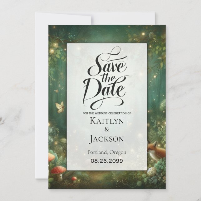 Emerald Green Enchanted Forest  Save The Date (Front)