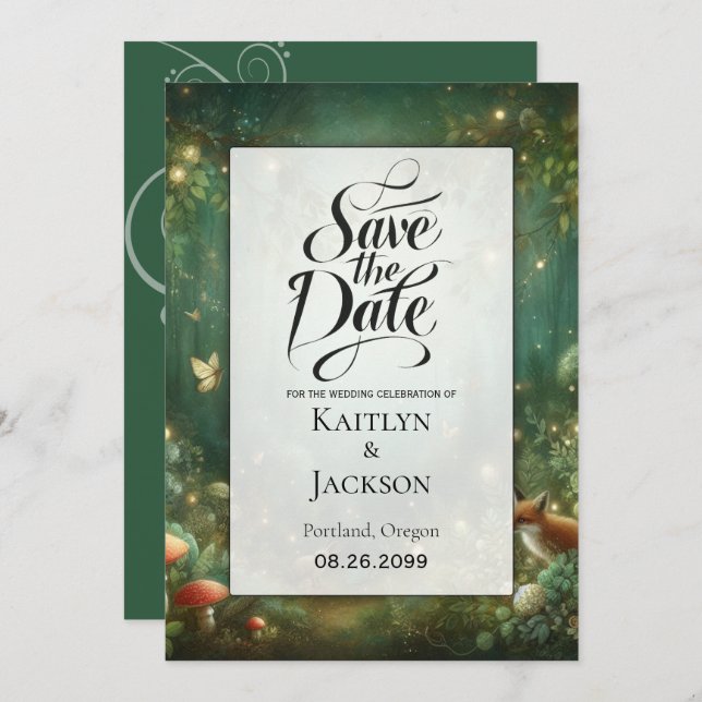 Emerald Green Enchanted Forest  Save The Date (Front/Back)